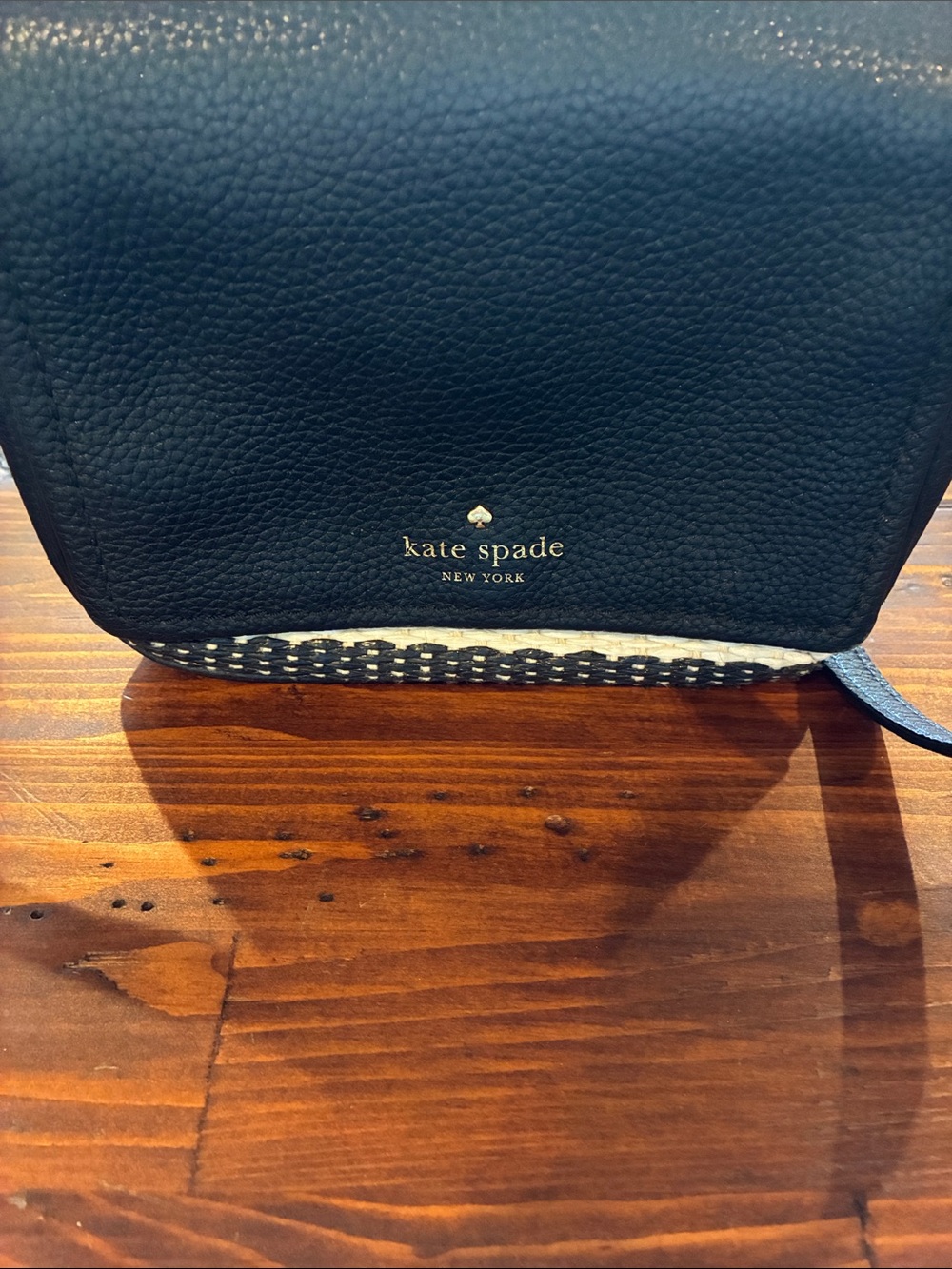 kate spade navy pebbled leather crossbody with woven trim